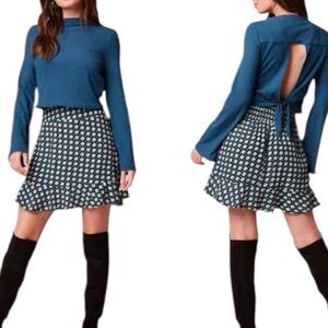 NWT Band of The Free Colette Teal Geo Diamond Ruffle Mini Skirt Pull On Size XS